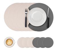 QWORK® Lot de 6 Set de Table avec Dessous de Verre en Cuir PU, 32cm/10cm, Résistants à la Chaleur, Double Face (Gris et Beige)