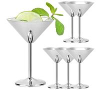 QWORK Lot de 6 verres à martini incassables en acier inoxydable 304 - 237 ml - Finition miroir 18/8 - Idéal pour whisky, margarita, manhattan et plus encore - Passe au lave-vaisselle