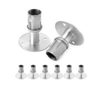 QWORK Lot de 8 pieds à bride en acier inoxydable pour tube de 3,8 cm - Lot de 8 pieds de table réglables avec base ronde, pied à bride antirouille pour armoire, salle de bain et chambre à coucher