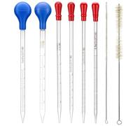 QWORK Lot de 8 pipettes en verre de 0,5 ml, 1 ml, 2 ml, 3 ml, 5 ml, 10 ml avec 2 pinceaux en nylon, pipettes compte-gouttes graduées en verre borosilicate
