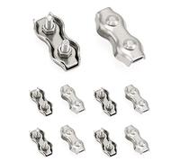 QWORK® M4 Double Serre-Câbles, Duplex Clips en Acier Inoxydable pour 3mm - 4mm Câble Métalliques Cordes à Linge Voiles de Soleil Suspendues Patio Fixe, 10 Pièces