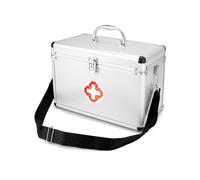 QWORK® Mallette de premiers secours, rangement des médicaments, boîte à médicaments en aluminium, 305 * 165 * 200mm, avec poignée de transport et sangle de transport, verrouillable