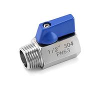 QWORK® Mini Poignée Robinet, Vanne à Bille à Passage Réduit en Acier Inoxydable, PN 63, 1/2" Filetage Intérieur/Extérieur