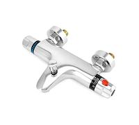 QWORK® mitigeur douche thermostatique, sortie de vanne G1/2 ", gauche chaude droite froide, mitigeur de douche en laiton, contrôle de température constant pour salle de bain