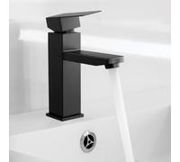 QWORK® Mitigeur Lavabo Noir, Robinets Lavabo avec 2 Tuyaux, Robinet en Acier Inoxydable Mitigeur Chaud Froid, pour Jardin Cuisine Salle de Bain