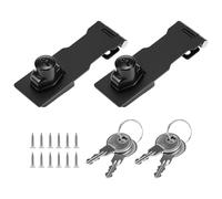 QWORK Moraillon de Verrouillage, Cadenas Moraillon avec Clés et Vis, 4" / 10cm, Noir, 2 pièces, pour porte, hangar, Cabinets and More