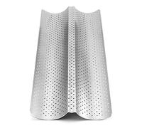 QWORK® Moule à Baguette pour Four, Plaque Cuisson Baguette Perforée Antiadhésive pour 2 Baguettes (Couleur Argent)