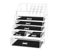 QWORK® Organisateur cosmétique, organisateur acrylique, rangement maquillage, avec 6 tiroirs, transparent