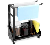 QWORK® Organisateur D'évier, Support de Torchon en Acier Inoxydable, Organisateur de Cuisine avec Crochets Adhésifs, pour Cuisine et Salle de Bain