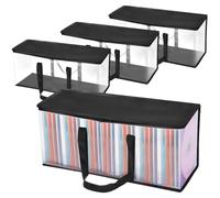 QWORK® Pack de 4 Sacs de Rangement DVD, Espace pour 160 DVD, CD, Jeux vidéo, Tissu PVC et Polyester Transparent, avec Zip et poignées renforcées