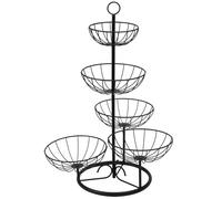 QWORK® Panier à Fruits 5 Niveaux, Plat à Fruits, Bol à Fruits sur Pied en Métal Noir, Facile à Assembler, pour la Cuisine