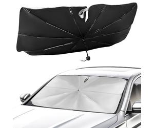 QWORK® Pare-Soleil pour Voiture, Auto parapluies Squelette en Fibre de Carbone améliorée avec poignée rotative à 360°, pour Voitures, SUV et camions