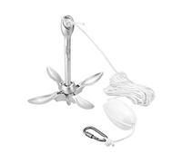 QWORK® Petite Ancre de Bateau 1.5 kg, Ancre Pliante, Comprenant Ancre Corde de 10 mètres, Une bouée à Boule et Un Sac de Rangement, pour Kayaks, canoës et Jet Skis
