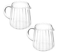 QWORK Pichet à crème en verre borosilicate 237 ml - Pichet à lait durable résistant à la chaleur avec bec verseur anti-goutte, poignée confortable et design ondulé chic - Passe au lave-vaisselle et au