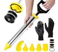 QWORK® Pistolet à Ciment/Mortier en Acier Inoxydable avec 5 Buses - Jointoyeur Multifonction - Include Tête d'étanchéité de Rechange e Gants