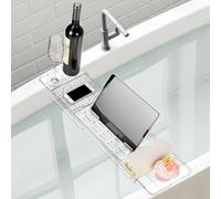 QWORK® Plateau de Baignoire Extensible, Support de Rangement de Baignoire Transparent, rétractable de 56 cm à 81 cm pour la Baignoire et l'évier de la Cuisine