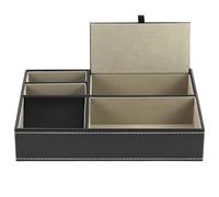QWORK® Plateau Vide Poche en Similicuir Noir, 5 Compartiments, Organisateur de Bureau et Chevet - 25,5 * 18,5 * 5 cm