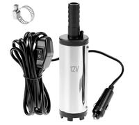 QWORK® Pompe à eau 12V 38MM, pompe diesel avec prise allume-cigare, acier inoxydable, cordon d'alimentation 3M, pour diesel, kérosène, eau