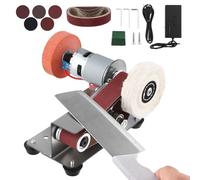 QWORK® Ponceuse à bande électrique, ponceuse à bande, ponceuse de table à 15 degrés, réglable sur 7 niveaux, acier inoxydable 304