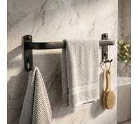 QWORK® Porte Serviette Salle de Bain 40 cm en Acier Inoxydable SUS304 - Barre de Serviette Murale Robuste Noir Mat pour Salle de Bain, Cuisine et Toilettes, Accessoire de Rangement Moderne