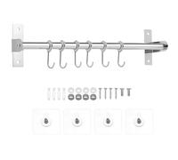 QWORK® Porte ustensiles cuisine mural, support ustensiles cuisine en acier inoxydable 40 cm avec 8 crochets mobiles, installation autocollante et par vis, pour cuisine, dressing et salle de bain