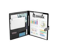 QWORK® Portfolio A4 en Simili Cuir, Porte-Bloc Porte Documents avec Fermeture Magnétique pour Réunion/Bureau/Voyage d'Affaires (Noir)