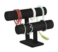 QWORK® Présentoir à bijoux à 2 niveaux avec barre en T pour bracelets, montres, colliers - Présentoir à bijoux en velours peluche