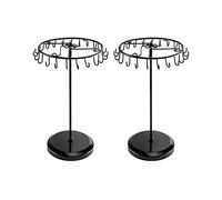 QWORK Présentoir à bijoux rotatif avec 23 crochets, noir, lot de 2
