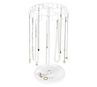 QWORK® Présentoir à Bijoux Rotatif avec 23 Crochets, Porte Bijoux pour Collier, Bracelets, Montre, Bagues et Boucles, Blanc