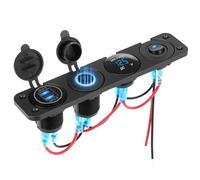 QWORK® Prise USB 12 V, chargeur de voiture double port USB PD3.0, allume-cigare, voltmètre LED, panneau de commutation, pour bateaux 12 V-24 V, camping-cars, véhicules