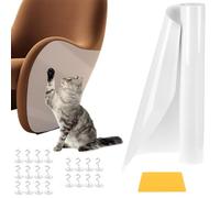QWORK® Protection Canapé Chat Anti Griffe 30cm x 3m avec 20 Vis et 1 Griffoir - Sticker Transparent Auto-adhésif pour Meubles