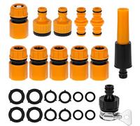 QWORK® Raccord tuyau arrosage jardin, raccords rapides pour tuyaux d'irrigation set avec buse, arrêt d'eau, raccord de robinet universel, connexion 2-en-1 de 1/2 pouce et 3/4 pouce