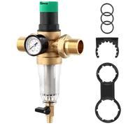 QWORK® Réducteur de Pression Eau 1", Reducteur de Pression avec Manomètre, Réducteur de Pression en Laiton avec Filtre Tamis Autonettoyant