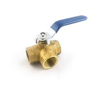QWORK® Robinet à boisseau sphérique à 3 voies (orifice en T) série, poignée à levier, femelle DN15 1/2'' en laiton forgé