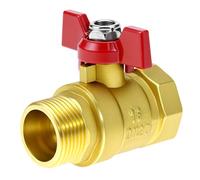 QWORK® Robinet à boisseau sphérique d'arrêt en laiton 3/4", avec poignée papillon rouge, passage intégral, PN16, DN20