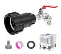 QWORK® Robinet Cuve IBC 1000L 1/2 S60X6, robinet de réservoir d'eau avec adaptateur d'extension, pour réservoir d'eau 1000L, baril de pluie