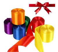 QWORK® Ruban en satin arc-en-ciel 60m, largeur 50mm, 6 rouleaux - Rubans colorés pour emballages cadeaux, décorations et projets DIY.