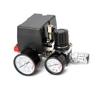 QWORK® Soupape de commande de pressostat de compresseur d'air, régulateur de pression 90-120PSI avec ensemble de raccords de manomètres