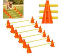 QWORK® Sports Haies Set 12 cônes + 6 Barres agilité, 23 cm de Hauteur, 100 cm de Longueur, Ensemble de Haies pour l'entraînement de Coordination
