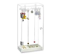QWORK® Support à bijoux, organisateur de colliers, boîte à colliers en acrylique, avec crochets et plateau rotatifs, rangement de bagues, colliers, bracelets
