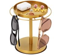QWORK® Support Rotatif pour Lunettes avec Finition dorée, présentoir à Lunettes de Soleil avec Plateau supérieur pour Montres et Bijoux, Cadeau Parfait pour Toutes Les Occasions