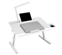 QWORK® Table de lit pour Ordinateur Portable, Angle réglable en Hauteur, Table de lit Pliable avec tiroir et Lampe LED, 60 x 40 cm