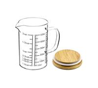 QWORK Tasse à mesurer en verre, 500 ml, 2 tasses, haute teneur en verre borosilicate avec poignée et couvercle en bambou durable, pour cuisine ou restaurant