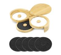 QWORK Verre à cocktail à 3 étages en bambou pour margarita, Bloody Mary et Manhattan - Design pliable avec couvercle, peut contenir des verres jusqu'à 14 cm - Comprend 6 éponges à pressoir, facile à