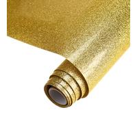 QWORK® Vinyle Thermocollant pour Textiles, 30x150cm, 250 μm (0,25 mm), Or Scintillant - pour Personnalisation de T-shirts, Sacs et Textiles