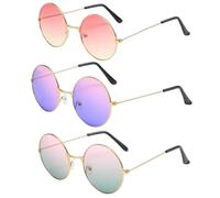 Qwrqwr Lot de 3 paires de lunettes de soleil rondes multicolores en forme de cœur arc-en-ciel pour homme et femme Accessoires hippie dans les années 90 et 60, Couleur