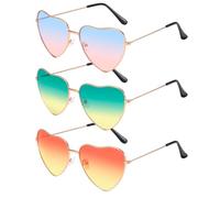 Qwrqwr Lot de 3 paires de lunettes de soleil rondes multicolores en forme de cœur arc-en-ciel pour homme et femme Accessoires hippie dans les années 90 et 60, Couleur