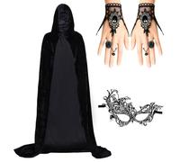 Qwrqwr Lot de 4 capes en velours noir pour Halloween - 170 cm - Avec masque, chaîne de doigt - Vampire médiéval, sorcière, accessoire de costume de carnaval, fête, cosplay (150 cm)