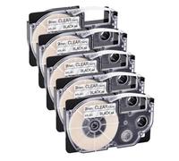 QWsdR Étiquettes Noires sur Transparentes, 9mm X 8m, compatibles avec la Norme AR-9X KL-60 KL-120 KL-HD1 KL-P350W KL-430, 5 Paquets