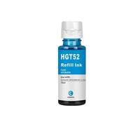 QWsdR Recharge d'encre améliorée GT51 GT52 GT53, 4 Bouteilles de 70ML par Bouteille, Compatible avec Le réservoir 450 455 500 510 515 516 519 530 559 570 610 615 651(4 PCS - Cyan)